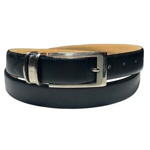 Code Azure Leather Belt Mens 44 Black‎ Made in Italy Textured Silver Buckle